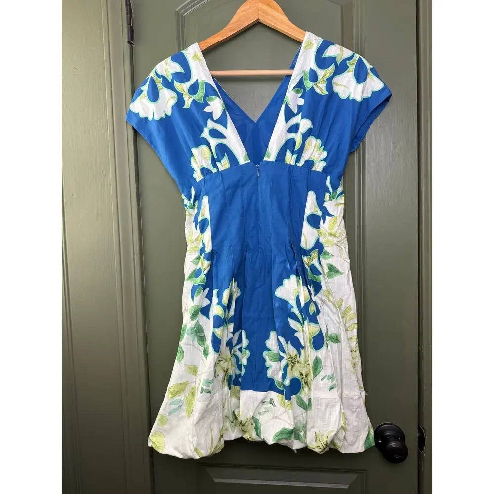 NWT Anna Cate Ava Mini Bubble Hem Resort Floral Cotton Dress Indigo Blue XS - Picture 3 of 5